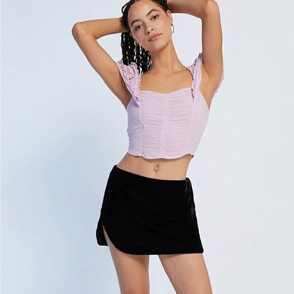 NWT Free People Annalise Velvet Mini Skirt Velvet Black Festive High Rise 8 Chic - Picture 8 of 8